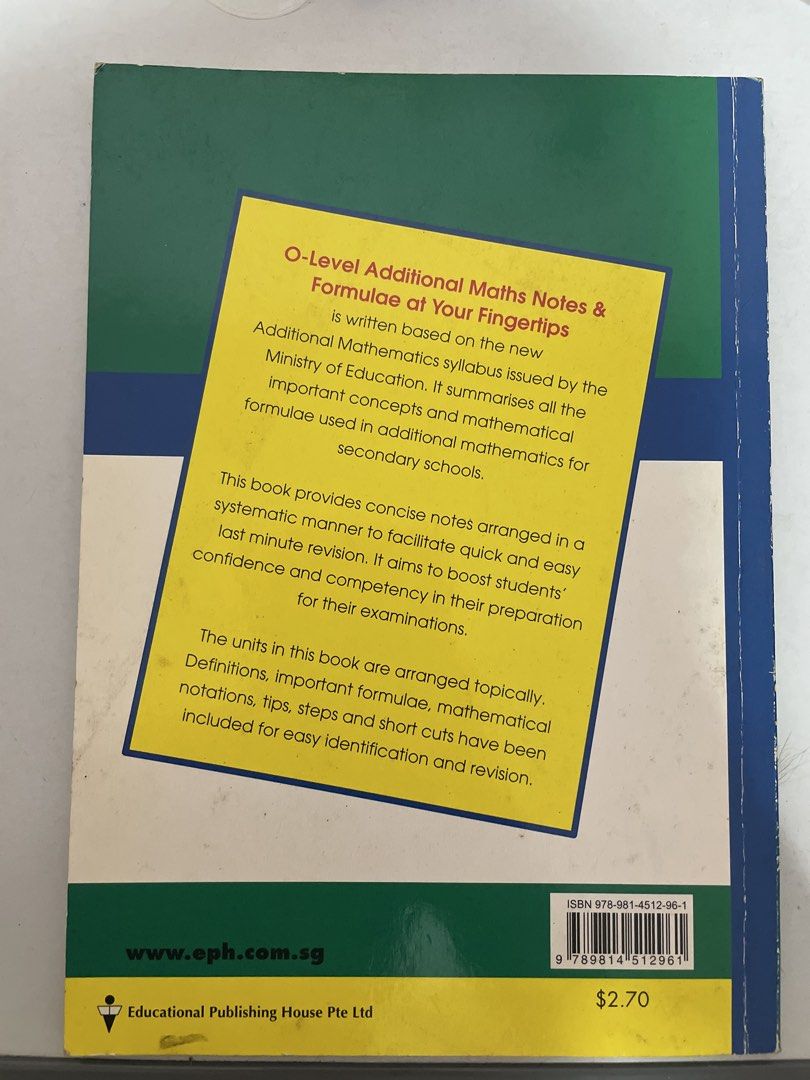 Additional Maths Notes O Level (Category: Assessment Books) located in Singapore. Submitted by raindayss (Listing ID 1440505811, Image 2). Description: .