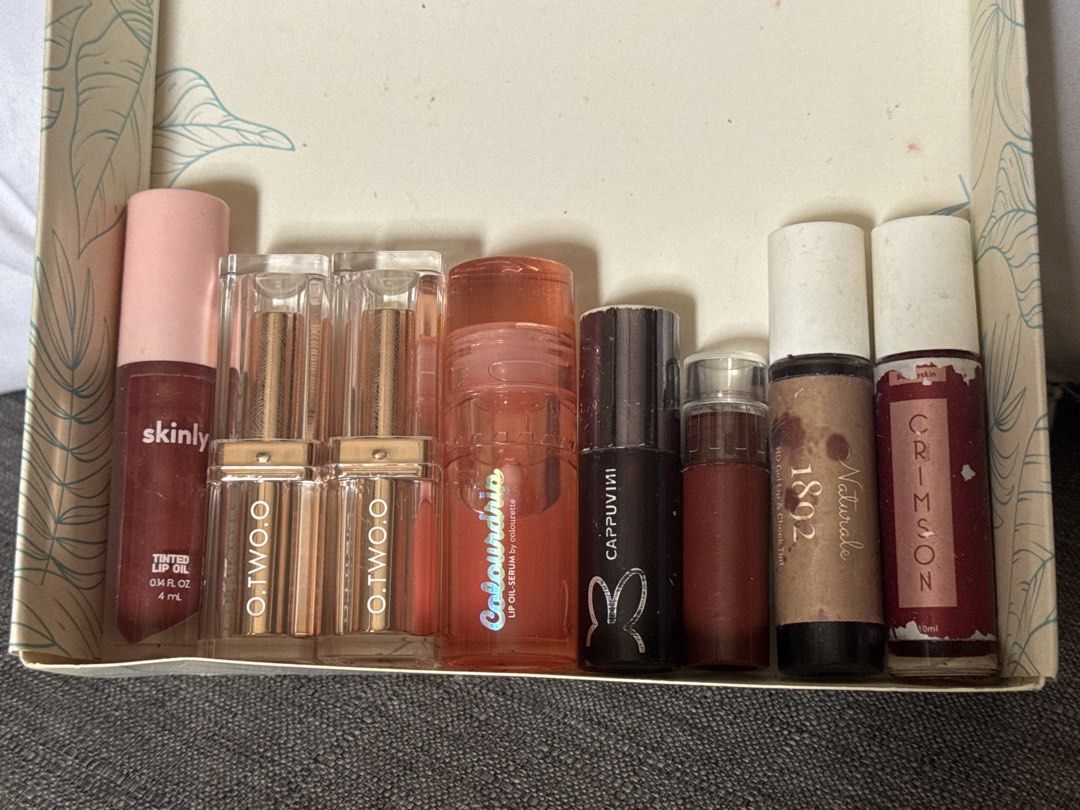 Assorted Tinted Lip Oils, Lip tint and Serums (Category: Makeup) located in Makati City. Submitted by nglcrl07 (Listing ID 1440412729, Image 1). Description: Colourette colourdrip O.twoo.o Cappuvini Detail Naturale .