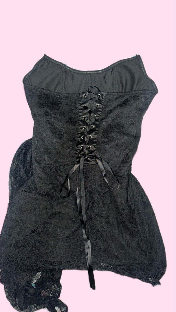 Black Lace Corset Dress (Category: Dresses) located in Makati City. Submitted by preloveddetc (Listing ID 1440558310, Image 2). Description: - worn once - MOP: gcash/bank transfer then buyer will shoulder and book delivery - loc: taguig.