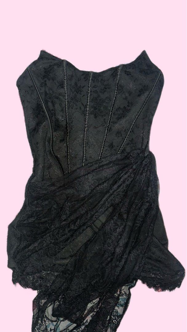 Black Lace Corset Dress (Category: Dresses) located in Makati City. Submitted by preloveddetc (Listing ID 1440558310, Image 1). Description: - worn once - MOP: gcash/bank transfer then buyer will shoulder and book delivery - loc: taguig.
