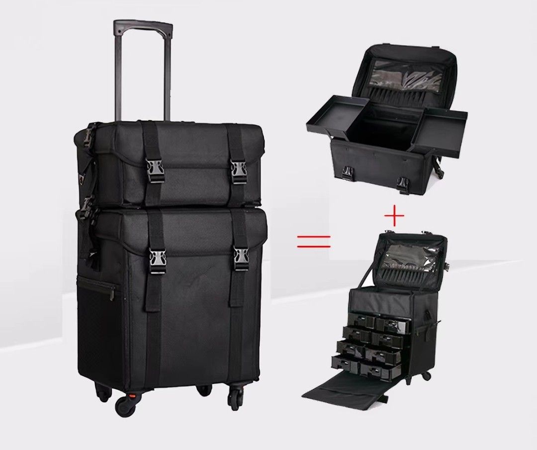 Black Rolling Makeup Trolley Case with Multiple Drawers466379631924367360