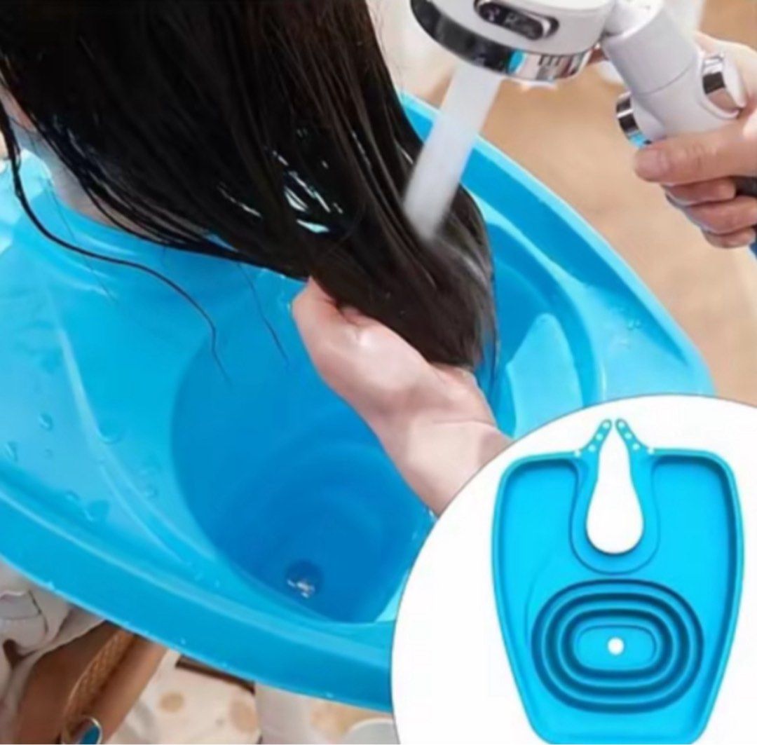 Blue Portable Shampoo Basin for Wheelchair Users (Category: Everything Else Others) located in Manila. Submitted by robinhood123_134 (Listing ID 1440478181, Image 2). Description: Easy shampoo basin for seated washing. Fits comfortably around the neck. Includes drainage tube. Great for home or caregiver use. Durable silicone..