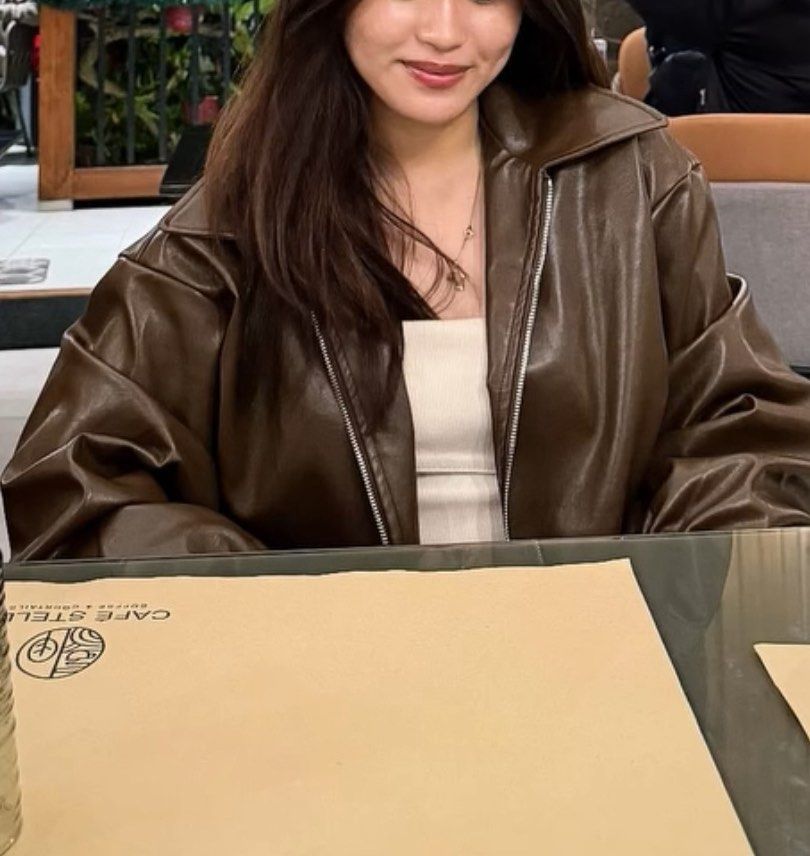 Brown Leather Jacket (Category: Coats, Jackets and Outerwear) located in Manila. Submitted by wear___lila (Listing ID 1440398212, Image 2). Description: Good quality and not too hot when worn! :) OG price is 1,000 .
