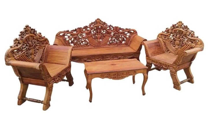 Cleopatra sala set solid narra (Category: Sofas) located in Manila. Submitted by carmelites36250 (Listing ID 1440467346, Image 2). Description: Cleopatra Sala Set made of solid and very thick Red Narra Wood with thru and thru design. Restored and ready to use for only P35,450. Size 3 Seater L78 x W21 x SH17 x H44 Single Seater L38 x W21 x SH17 x H44 Center Table L37 x W19 x H19 all in inches.
