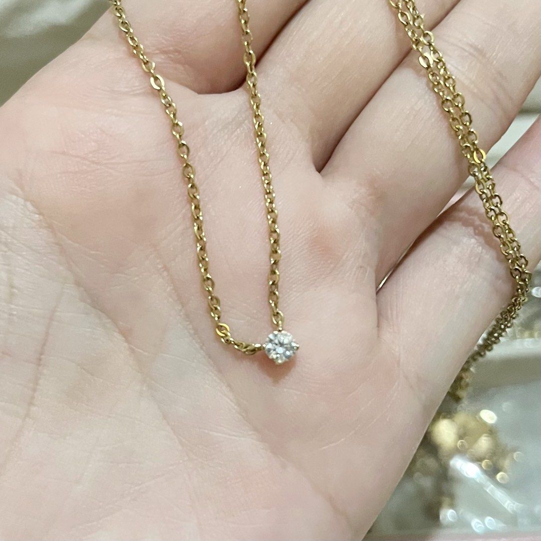 DIAMOND SOLITAIRE GOLD NECKLACE (Category: Necklaces) located in Talavera. Submitted by curatedbykhy (Listing ID 1440446204, Image 2). Description: ✨ ITEM DESCRIPTION ✨ Size: 15 inches (choker type) • Not easy to tarnish — fashion jewelries may still tarnish depending on usage. If you’re looking for lifetime jewelry, real gold is recommended. • High-quality jewelry • Gold color looks really nice in person — not too yellowish or cheap-looking 📌 R