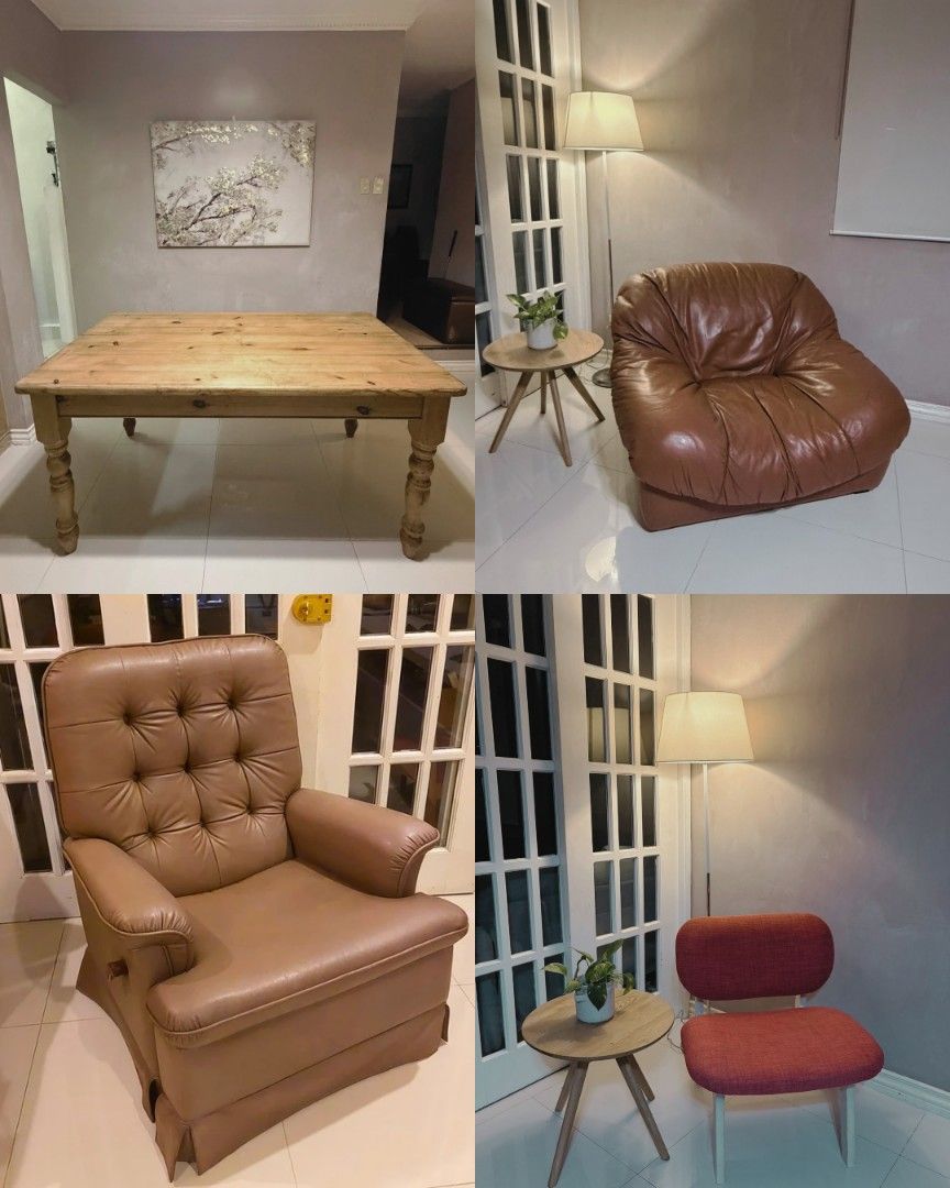 Dining Table, Sofa, La Z Boy, Accent Chair (Category: Sofas) located in Las Pinas. Submitted by surplus.manila (Listing ID 1440427297, Image 1). Description: In very good condition furniture. Dining table is very heavy, Karimoku reclining chair (like la z boy), Italian lounge chair with foot stool, Nitori chair. Contact # 09318341598 Measurments in inches: Dining Table (Price 16,000) L 60 W 36 H 30.5 Reclining Chair (Price 17,500) L 32.5 W 35/47 