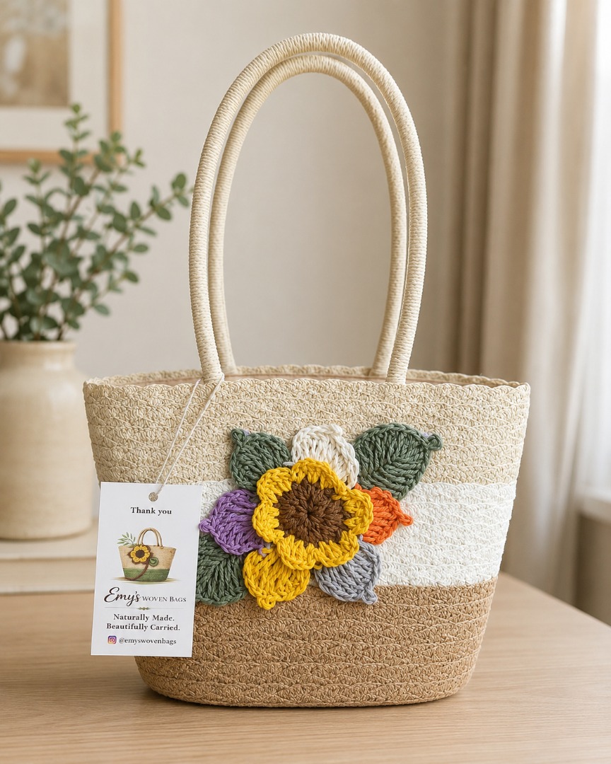 Elegant Handmade Woven Tote Bag with Neutral Color Block Design ...