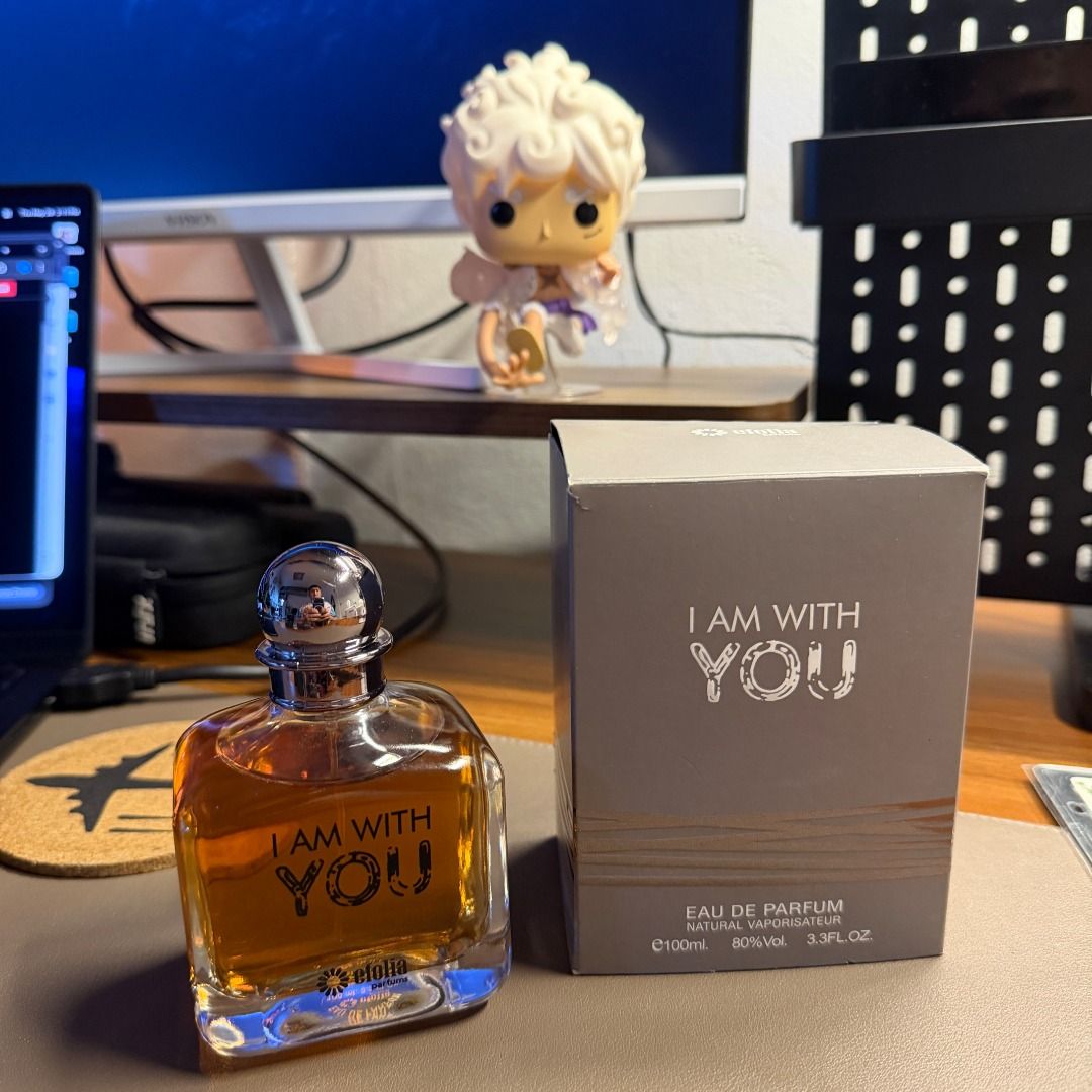 Etolia "I AM WITH YOU" Eau de Parfum 100ml (Category: Fragrance & Deodorants) located in Navotas City. Submitted by darkseed4 (Listing ID 1440444245, Image 1). Description: I bought this in Dubai and extra perfume last year. Few sprays missing for testing lang. - Etolia "I AM WITH YOU" Eau de Parfum - 100ml bottle - Natural spray - Inspired by the popular Giorgio Armani Stronger With You ----------------------- Top Notes: Pink Pepper, Juniper Ber