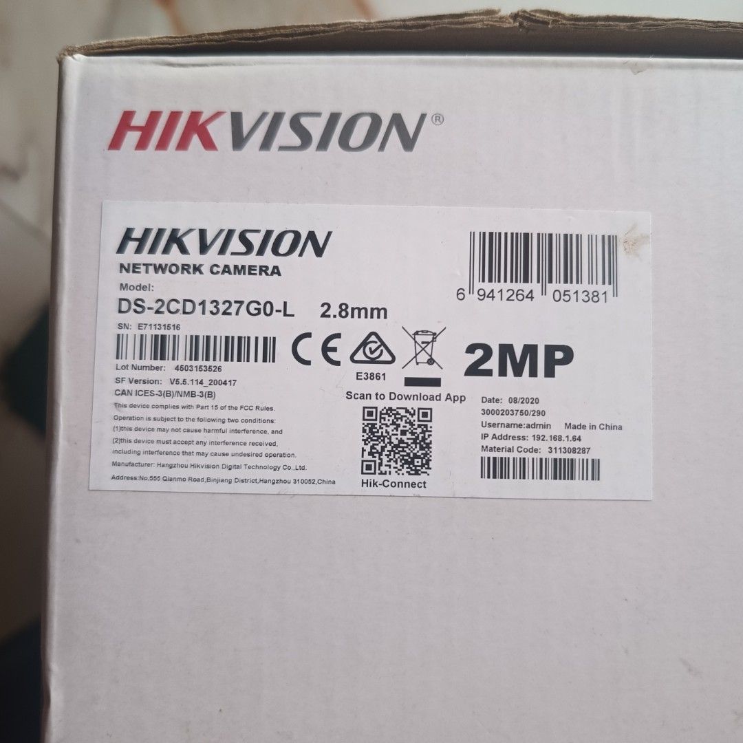 Hikvision EXIR Fixed Dome Network Camera DS-2CD1327G0-L (Category: Security Systems & CCTV Cameras) located in Quezon City. Submitted by Fine_Find (Listing ID 1440424740, Image 3). Description: - Hikvision EXIR Fixed Dome Network Camera - Model: DS-2CD1327G0-L - Resolution: 2MP HD Video - Lens: 2.8mm - Compression: H.265+ (saves bandwidth & storage) - Features: Weatherproof, Vandal-Resistant - Storage: On-board capability - Inclusions: CD, Drill 