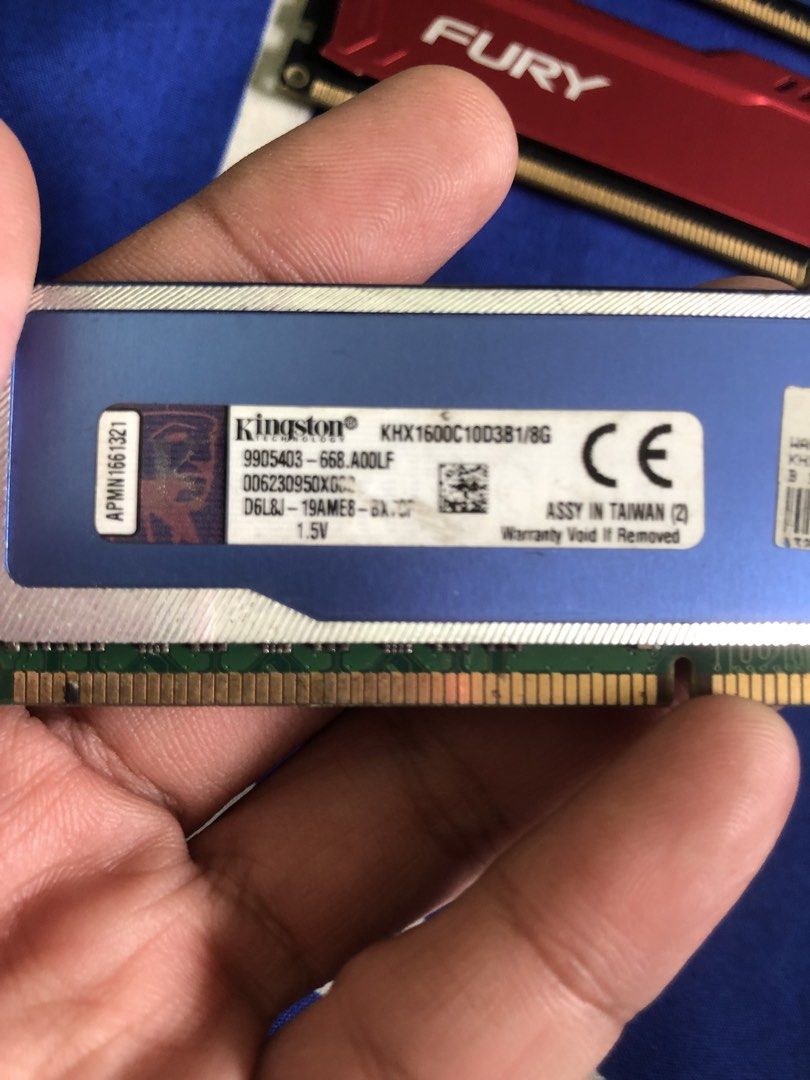 Hyper X Fury DDR3 rams lot set (Category: Computer Parts) located in Quezon City. Submitted by markgolveo (Listing ID 1440425591, Image 3). Description: Hyper X Fury DDR3 rams lot set From our old desktop few years back Untested now but I think this will work fine Selling as is stated no set breaking Set includes 3pcs kingston ddr3 hyper x fury 4GB i think aquablue is 8gb forgotten na din kasi and missing its label 1pc hyper x blu 8GB .
