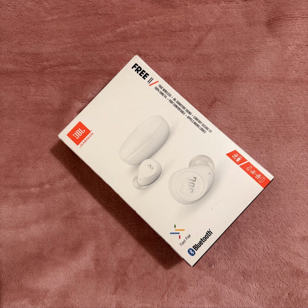 JBL Free II True Wireless Earbuds (Category: Earphones) located in Santa Barbara. Submitted by _ohhani (Listing ID 1440543469, Image 1). Description: hindi pa nabuksan 7k+ pa sa JBL offical store - JBL Free II True Wireless Earbuds - Signature JBL sound and secure, comfortable fit - Dual Connect: Use one or both earbuds independently - Includes portable charging case - Bluetooth v5.0 connectivity - USB Type-C charging port.