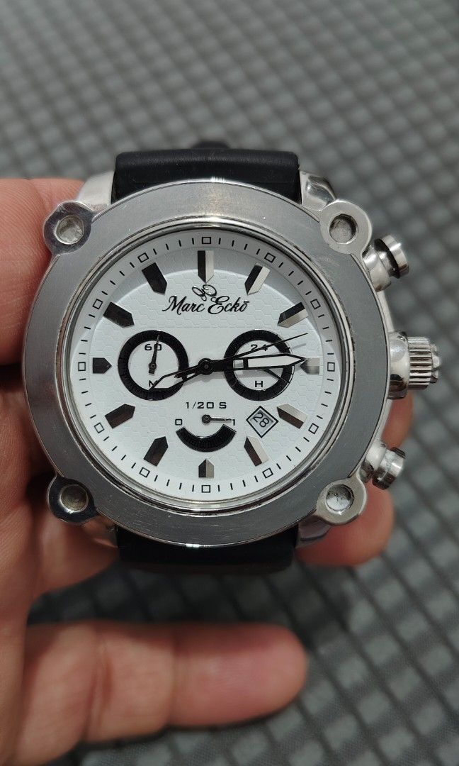 Marc Ecko Chronograph (Category: Men's Watches) located in Cebu City. Submitted by aceoftime (Listing ID 1440387562, Image 1). Description: Pre-Owned In good working condition Ref: E18596G1 Precise Japan chronograph quartz with 3 sundials A date window Surgical grade stainless steel Fitted with rubber band Watch only Our Guarantee: 💯 Authentic All watches are checked by our experienced tech to ensure good functionality Please manage your expecta