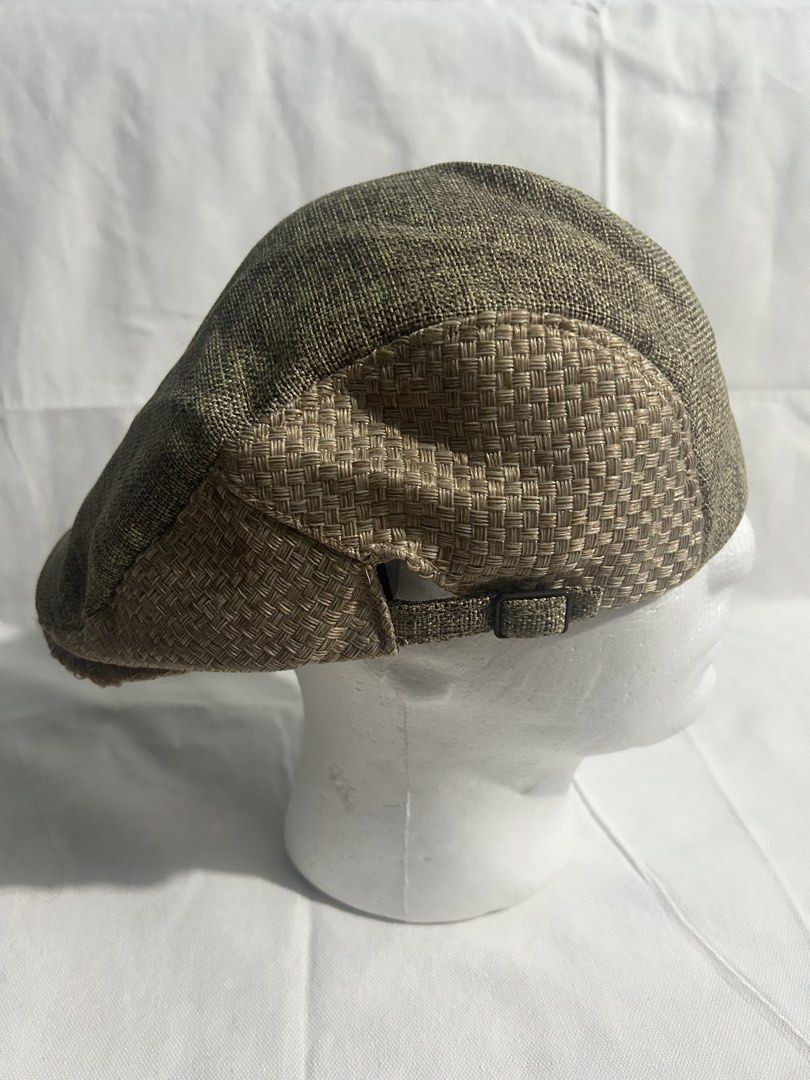 Men's Tweed Flat Cap Hat (Category: Caps & Hats) located in Imus. Submitted by swiftfire_39c538 (Listing ID 1440538369, Image 2). Description: Classic flat cap/ newsboy cap Breathable woven olive green crown with a beige basket weave side panels with adjustable snap button for closure . From Japan Surplus. Preloved . Washed and ready to wear. .