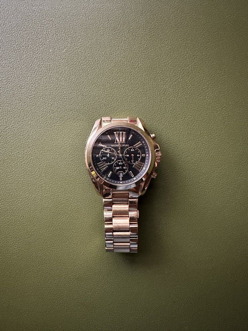 Michael Kors Gold Chronograph Watch (Category: Luxury Watches) located in Pasig City. Submitted by 91_mjho (Listing ID 1440483464, Image 1). Description: Michael Kors Gold Chronograph Watch. Complete box and links. Used only a couple of times. Can send more photos upon request. All sales are final. RFS: Decluttering..
