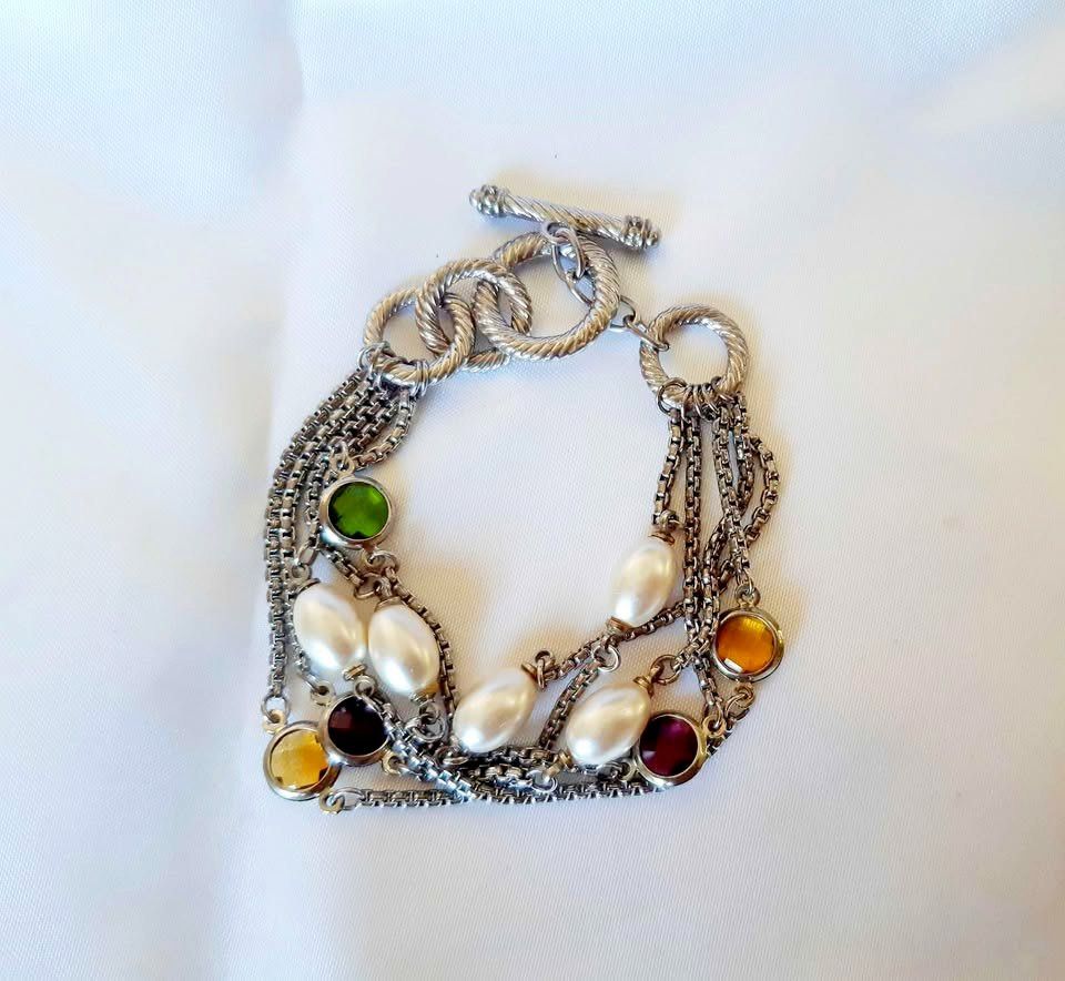 Modern vintage Fruit Salad Silver tone bracelet (Category: Bracelets) located in Bacolod City. Submitted by schatzi322 (Listing ID 1440396060, Image 3). Description: Multi strand high quality fashion bracelet.