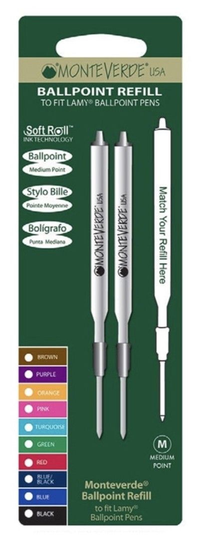 Monteverde Soft Roll Ballpoint Refill To Fit Lamy Ballpoint Pen, Smoothest Writing Medium 0.7mm Pen (Category: Stationery & School Supplies) located in Singapore. Submitted by pehmay (Listing ID 1440476037, Image 1). Description: - Monteverde USA ballpoint refills - Compatible with Lamy ballpoint pens - Medium point tip - Available in black color - Refresh your favorite pen with a new refill I bought the refills (black colour) as a pair. I have a