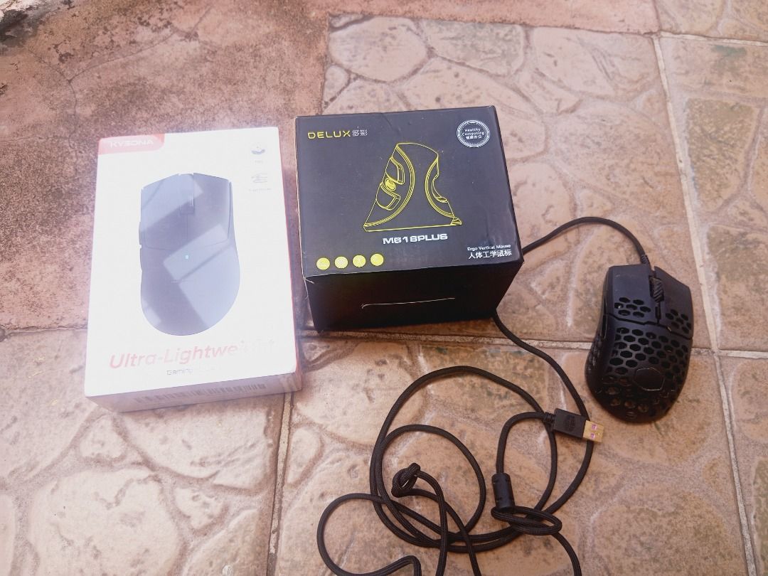 Mouse for PC or laptop mouse (Category: Mouse & Mousepads) located in Baguio. Submitted by pass-sa-barat (Listing ID 1440438652, Image 1). Description: Kysona mouse = sealed BNEW Kysona mouse = sealed BNEW Delux vertical mouse = sealed BNEW coolermastermouse = lightly used 800 each x 3 razer mouse = freebie na lng ito. pang piyesa niyo .