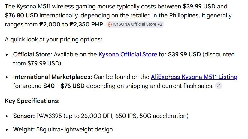Mouse for PC or laptop mouse (Category: Mouse & Mousepads) located in Baguio. Submitted by pass-sa-barat (Listing ID 1440438652, Image 2). Description: Kysona mouse = sealed BNEW Kysona mouse = sealed BNEW Delux vertical mouse = sealed BNEW coolermastermouse = lightly used 800 each x 3 razer mouse = freebie na lng ito. pang piyesa niyo .
