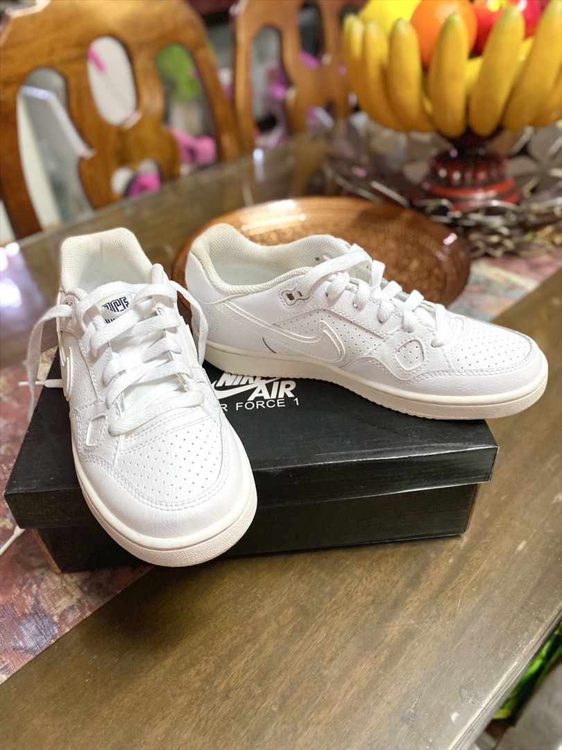 Nike Air Force 1 White Leather Sneakers (Category: Sneakers) located in Tarlac. Submitted by reezie_finds (Listing ID 1440423914, Image 1). Description: Bought from 🇨🇦 📍Tarlac City Shipping fee shoulder by the Buyer :) .
