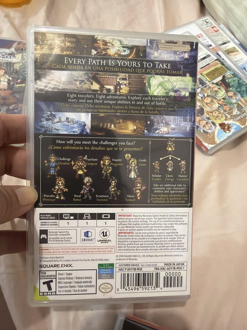 Octopath Traveler Nintendo Switch Game (Category: Nintendo) located in Las Pinas. Submitted by djcarla14 (Listing ID 1440463836, Image 2). Description: - Octopath Traveler for Nintendo Switch - Explore a vast world with 8 unique travelers - Each traveler has their own story and special abilities - A challenging Square Enix adventure - Discover your own path.