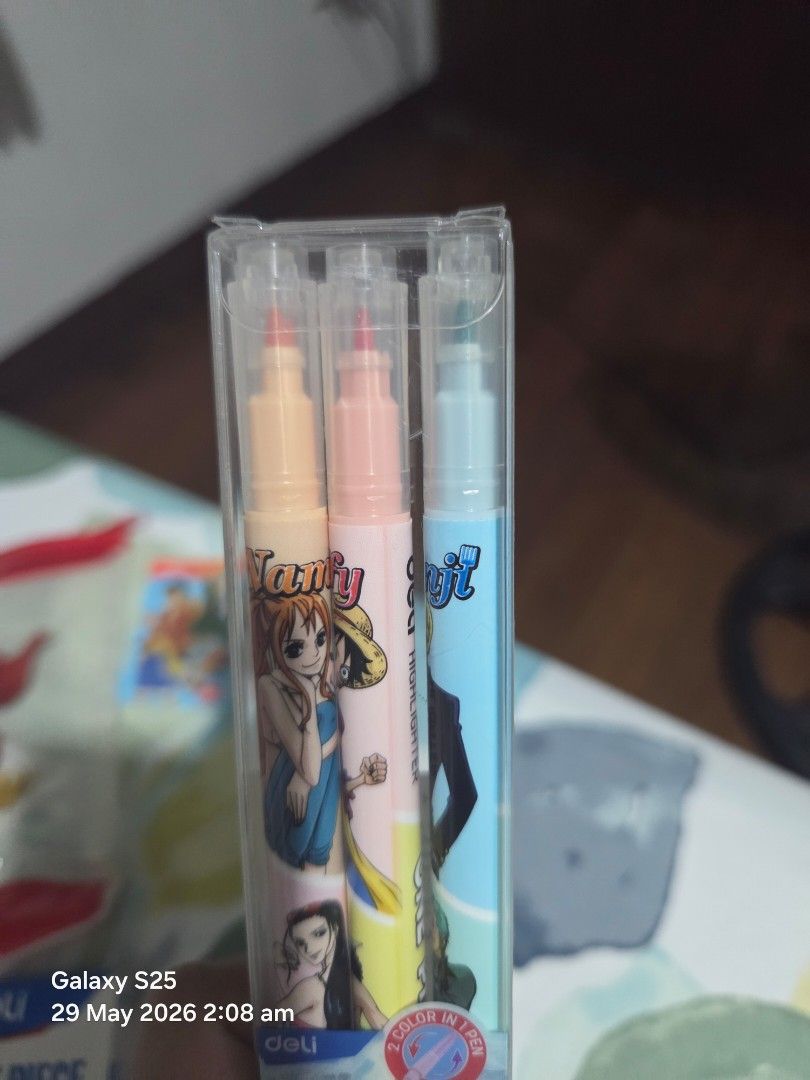 One Piece x Deli School Items (Selling as a Set) (Category: Stationery & School Supplies) located in Quezon City. Submitted by panchie32 (Listing ID 1440564847, Image 2). Description: Selling these cute Deli x One Piece items as a set ✨ These are never used/ brand new items. Included in the bundle: 📚 1 pouch ✏️ 1 box of sharpened pencils (12 pcs) 🖍️ Pack of 6 highlighters 📝 2 sticky notes 📓 1 small notebook Originally bought everything for ar