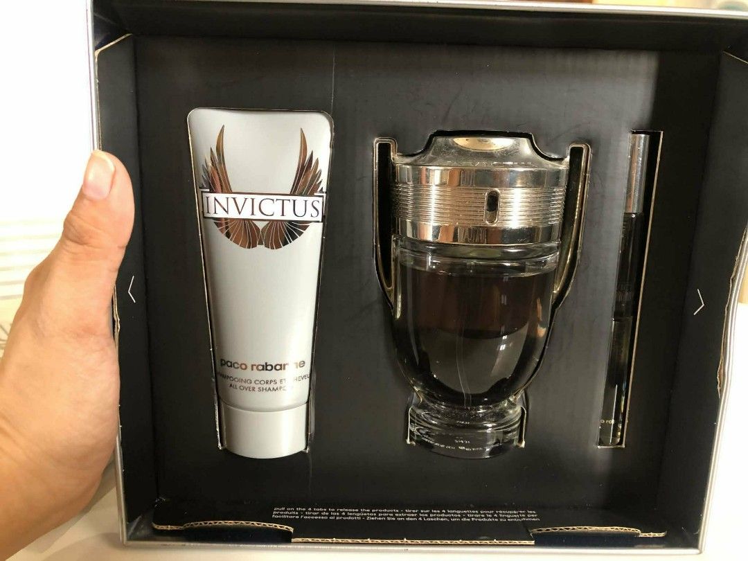 Paco Rabanne Invictus Fragrance Gift Set (Category: Fragrance & Deodorants) located in Quezon City. Submitted by rdecants (Listing ID 1440497002, Image 2). Description: Paco Rabanne Invictus Fragrance Gift Set - Includes Eau de Toilette spray and Shower Gel - Iconic trophy-shaped bottle - Ideal for gifting or personal indulgence.