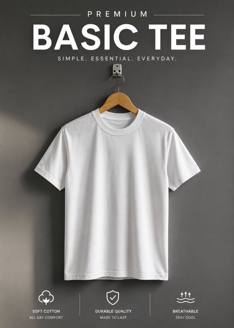 PLAIN WHITE T-SHIRT (Category: Activewear) located in Manila. Submitted by thrift2something (Listing ID 1440570113, Image 1). Description: Premium Quality White Tee's 100% cotton 240 GSM Feel the vibe Get yours now Direct dm.
