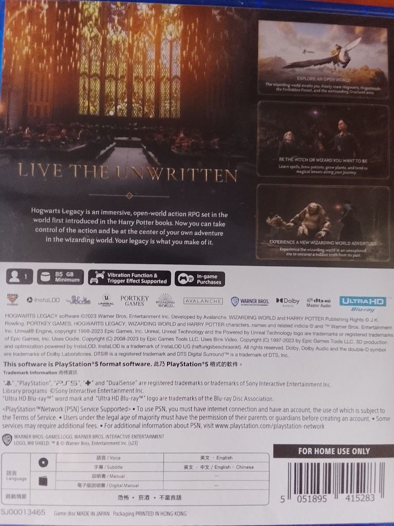 Ps5 Hogwarts legacy (Category: PlayStation) located in Manila. Submitted by coinhunter8 (Listing ID 1440395494, Image 3). Description: Ps5 Hogwarts legacy R3 great game no sratches graphics incredible. like new..