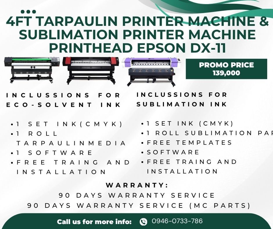 Rush Supplier! 4feet Sublimation Printer Machine and Eco-Solvent Printer Machine DX-11 (Category: Printers, Scanners & Copiers) located in Manila. Submitted by geraldhernandez7719 (Listing ID 1440440732, Image 3). Description: UNBEATABLE DEALS on Large Format Printers & Printing Equipment! 🔥 Are you ready to scale your business or start a new project? Now is the perfect time to invest in high-quality machinery! At JAS Print and Serve Printing Su