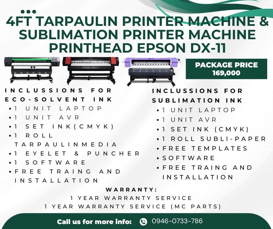Rush Supplier! 4feet Sublimation Printer Machine and Eco-Solvent Printer Machine DX-11 (Category: Printers, Scanners & Copiers) located in Manila. Submitted by geraldhernandez7719 (Listing ID 1440440732, Image 1). Description: UNBEATABLE DEALS on Large Format Printers & Printing Equipment! 🔥 Are you ready to scale your business or start a new project? Now is the perfect time to invest in high-quality machinery! At JAS Print and Serve Printing Su