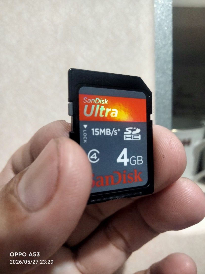 SanDisk Ultra 4GB SD Card (Category: Memory & SD Cards) located in Binan City. Submitted by rpute (Listing ID 1440424741, Image 3). Description: - SanDisk Ultra 4GB SDHC Card - Speed: 15MB/s - Ideal for cameras and SDHC compatible devices - Tested and works perfectly - Feel free to ask any questions! 🚚 Delivery: Lalamove | J&T | LBC (Nationwide) 💳 Payment: GCash / Cash (payment first priority) ⚠️ Disclaimer: This is a pre-loved item, expect min