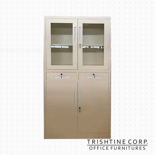 TSCAB-018 | Swing Glass Door Steel Cabinet (Category: Shelves, Cabinets & Racks) located in Caloocan City. Submitted by trishtine_jim9 (Listing ID 1440459586, Image 2). Description: Acid washed, phosphatized and electrostatic powder coating ﬁnish 2 swing glass doors 2 pull-out drawers with security lock Adjustable shelves Close-in cabinet Dimension and Finish: 90W x 42D x 185H cm (Light gray) 90W x 40D x 185H cm (Beige) DISCLAIMER: Price is for P