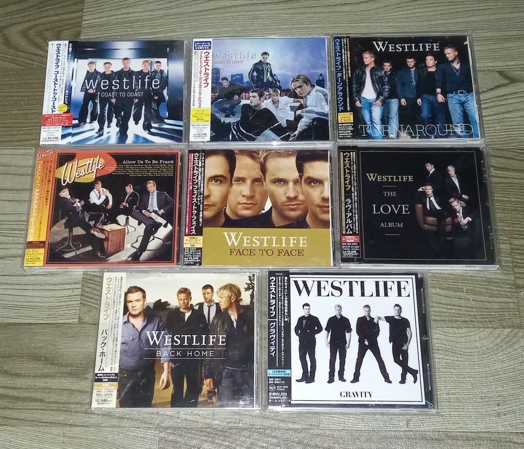 WESTLIFE CD JAPAN (Category: CDs & DVDs) located in Talavera. Submitted by thalifan46 (Listing ID 1440456330, Image 1). Description: WESTLIFE CD JAPAN WITH OBI.. •COAST TO COAST - P700 •COAST TO COAST - P500 •TURNAROUND - P700 •ALLOW US TO BE FRANK - P750 •FACE TO FACE - P800 •THE LOVE ALBUM - P750 •BACK HOME - P750 •GRAVITY - P700.