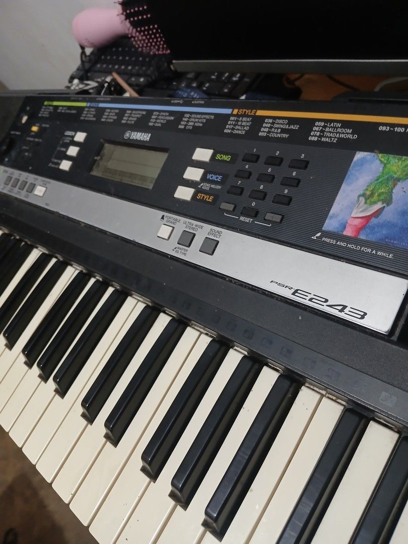 Yamaha Keyboard E243 (Category: Musical Instruments) located in San Isidro. Submitted by bitschan (Listing ID 1440495789, Image 1). Description: - Yamaha E243 Keyboard - Ideal for learning or casual playing - Features a wide range of styles and voices - Minor cosmetic scuffs on the body, no major issues - Power button need repair.