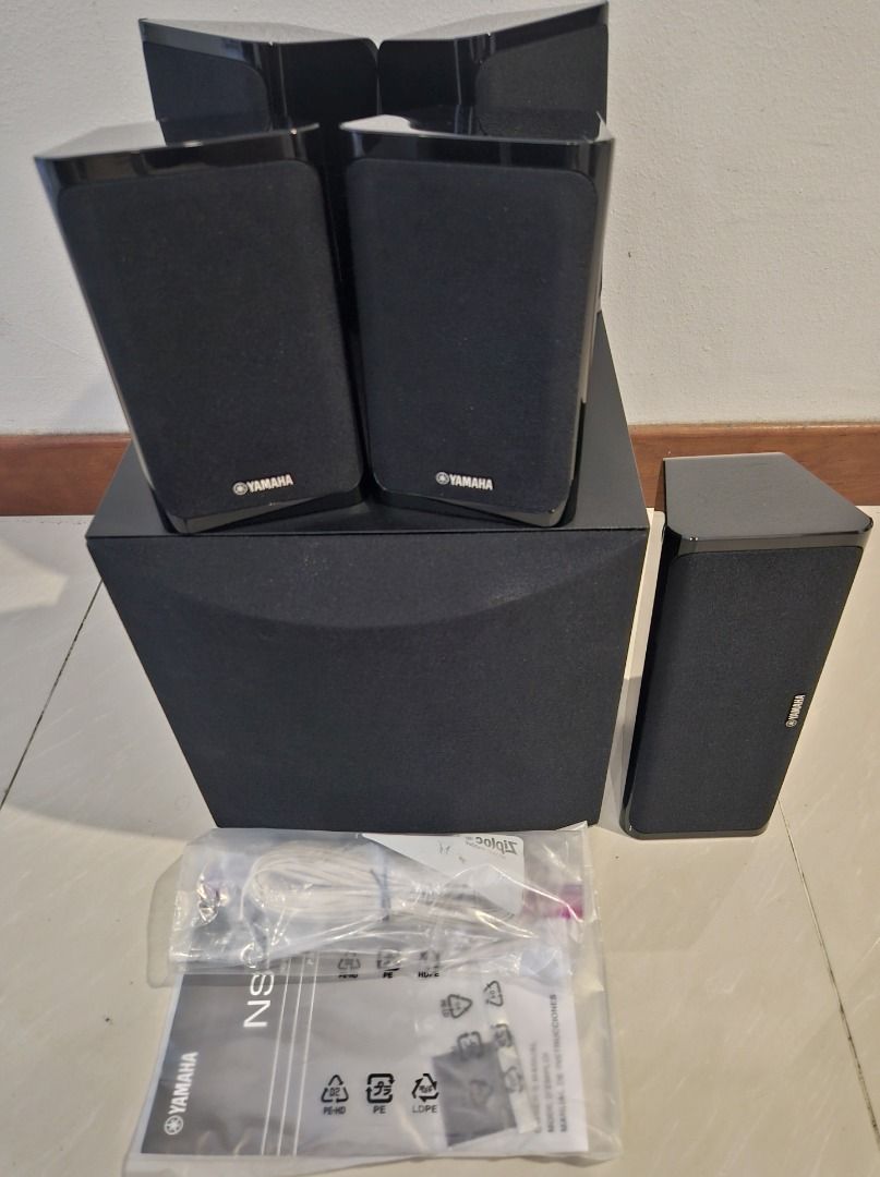 Yamaha NS-P41 5.1-channel home theatre speaker package (Category: Soundbars, Speakers & Amplifiers) located in Singapore. Submitted by ssd65 (Listing ID 1440492776, Image 1). Description: - Yamaha NS-P41 5.1 speaker system. - Includes subwoofer, surround/sat speakers x4 and center speaker x1. - Comes with manuals, subwoofer rca cable, unused speaker cables and rubber feats. - About 1yr 3months old. Hardly used. Selling because upgraded. - Full wo