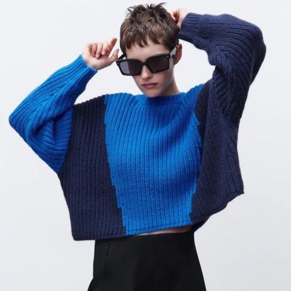 Zara sweaters (Bundle) (Category: Coats, Jackets and Outerwear) located in Rizal. Submitted by bae_gurl (Listing ID 1440536298, Image 2). Description: - zara sweaters bundle - heavy knits 🧶 * white stripes is small on tag the blue color block knitted sweater is medium on tag. Boxy crop fit for the blue one. - Good for large sizes (oversized fit) .