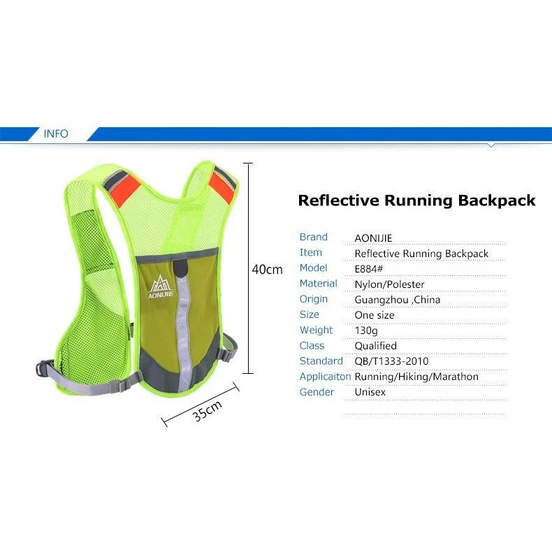 Aonijie E884 - Reflective Running Vest Hydration Backpack - GREEN (Category: Other Sports Equipment and Supplies) located in Manila. Submitted by abot.ph.17846 (Listing ID 1440626584, Image 2). Description: Features: 1. Made of breathable polyester mesh and sturdy buckles, it is lightweight and also durable. 2. Reflective strips for security warning in all dimensions, safer in night running and riding 3. Each vest backpack has 6 storage pockets t