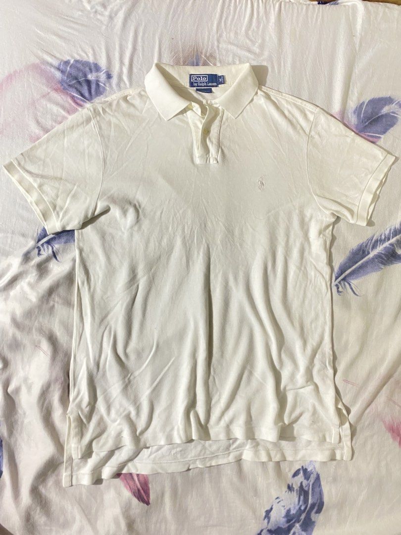 Authentic Polo Ralph Lauren White Metallic Silver Pony (Category: Tshirts & Polo Shirts ) located in Manila. Submitted by yanfy (Listing ID 1440729832, Image 1). Description: - issue: repaired slit and washable stain (because of my perfume) - condition: 9/10 - color rate: 10/10 - tags: complete tags - size: L - XL pm for more info!.