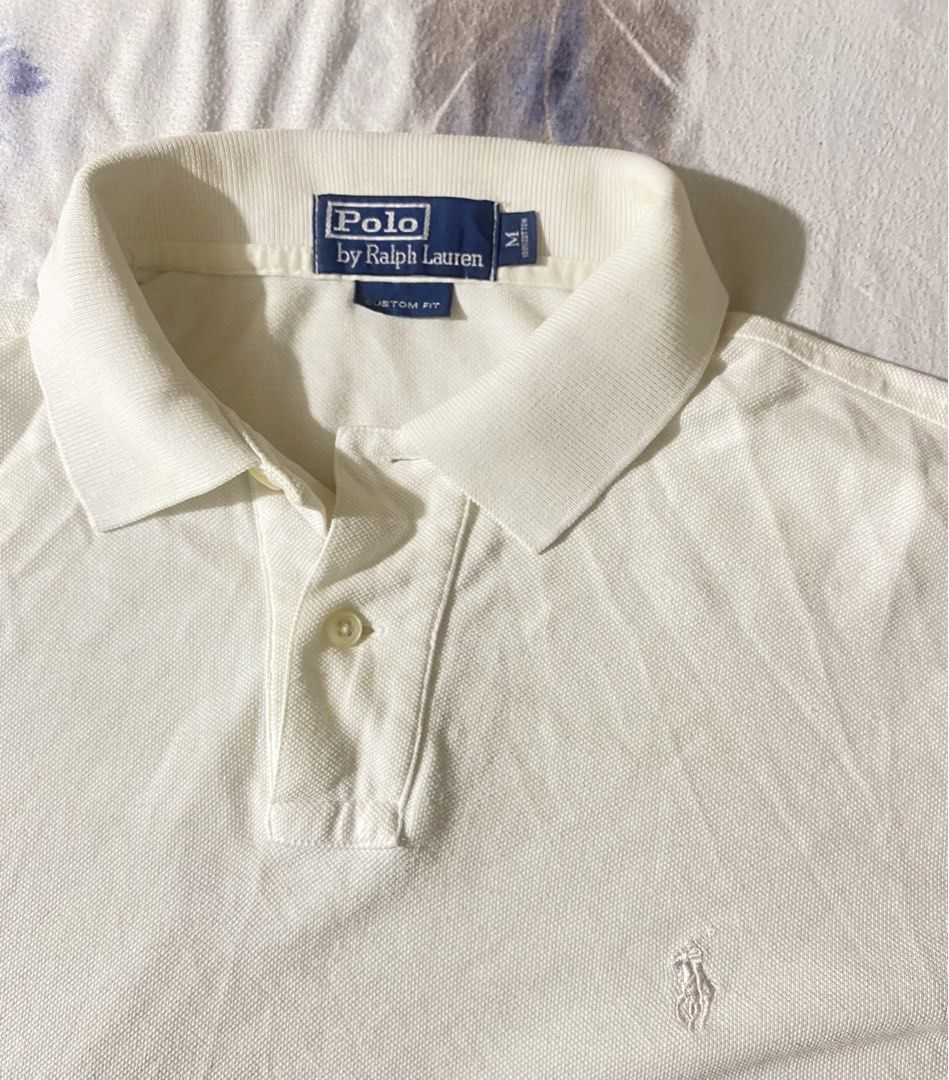 Authentic Polo Ralph Lauren White Metallic Silver Pony (Category: Tshirts & Polo Shirts ) located in Manila. Submitted by yanfy (Listing ID 1440729832, Image 2). Description: - issue: repaired slit and washable stain (because of my perfume) - condition: 9/10 - color rate: 10/10 - tags: complete tags - size: L - XL pm for more info!.