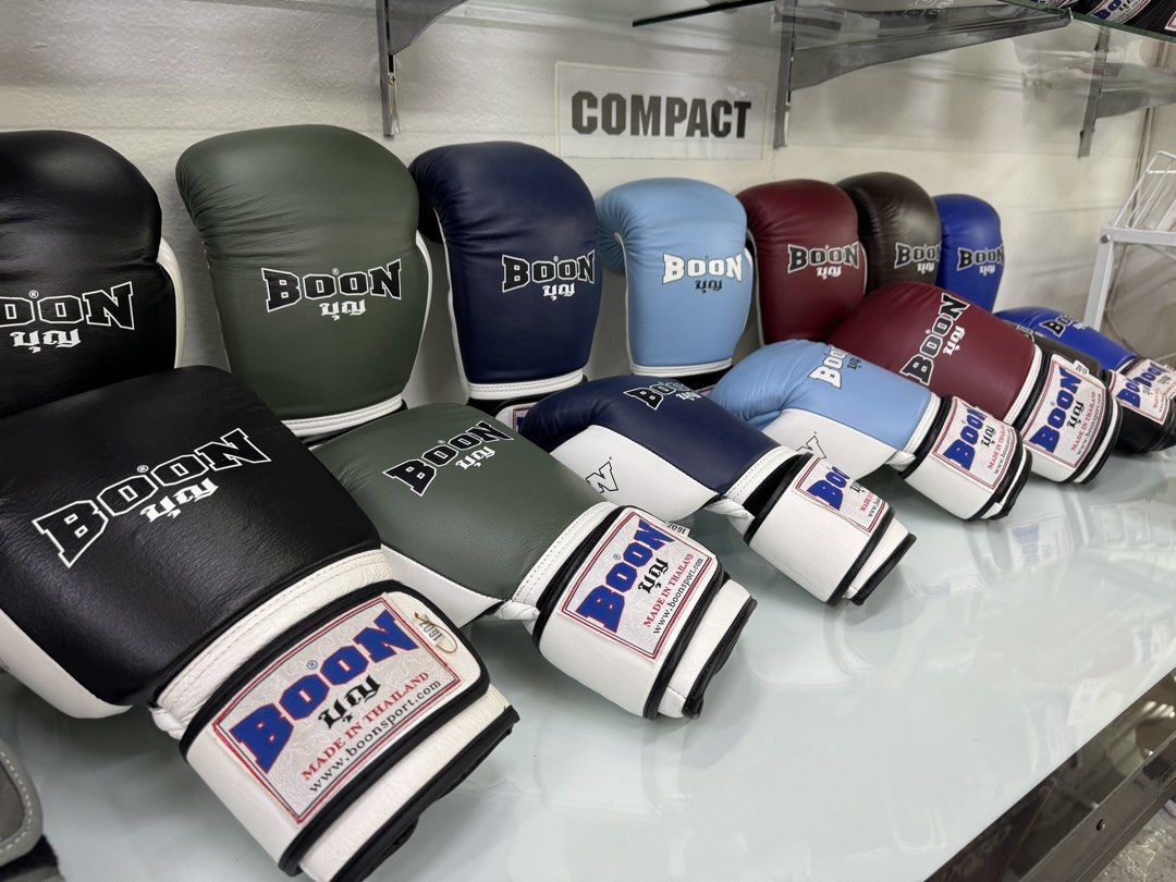 Boon Cowhide Leather Compact Muay Thai Boxing Gloves (Category: Combat Sports) located in Quezon City. Submitted by charlieschamps (Listing ID 1440686818, Image 1). Description: Brand new Guaranteed authentic Imported from Thailand Guaranteed fresh stocks 10 oz P6,000 12 oz P6,200 14 oz P6,400 16 oz P6,600 Payment via BDO, BPI, Cash, Maya Same day delivery within Metro Manila using Grab or Lalamove Provincial shipping thru LBC DM for cash on deli