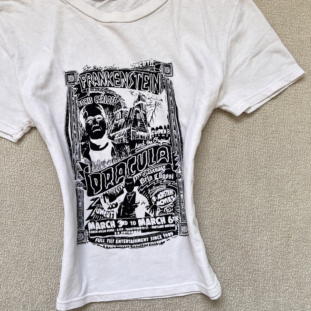 brandy melville frankenstein dracula print top (Category: Shirts) located in Limay. Submitted by budolfindsrawrawr (Listing ID 1440733966, Image 2). Description: brandy m. frankenstein dracula print top - fits s/m l20 b32 - comfy daily wear, cotton material.