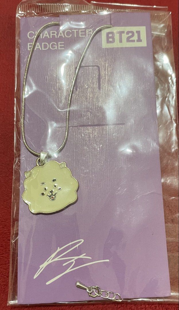 BT21 Character Badge Necklace - RJ (Category: Necklaces) located in Quezon City. Submitted by stuffsrus (Listing ID 1440594479, Image 1). Description: Cute BT21 RJ character necklace. Comes on a silver snake chain. Still in original packaging. Great for any BTS fan! Add this adorable accessory to your collection..