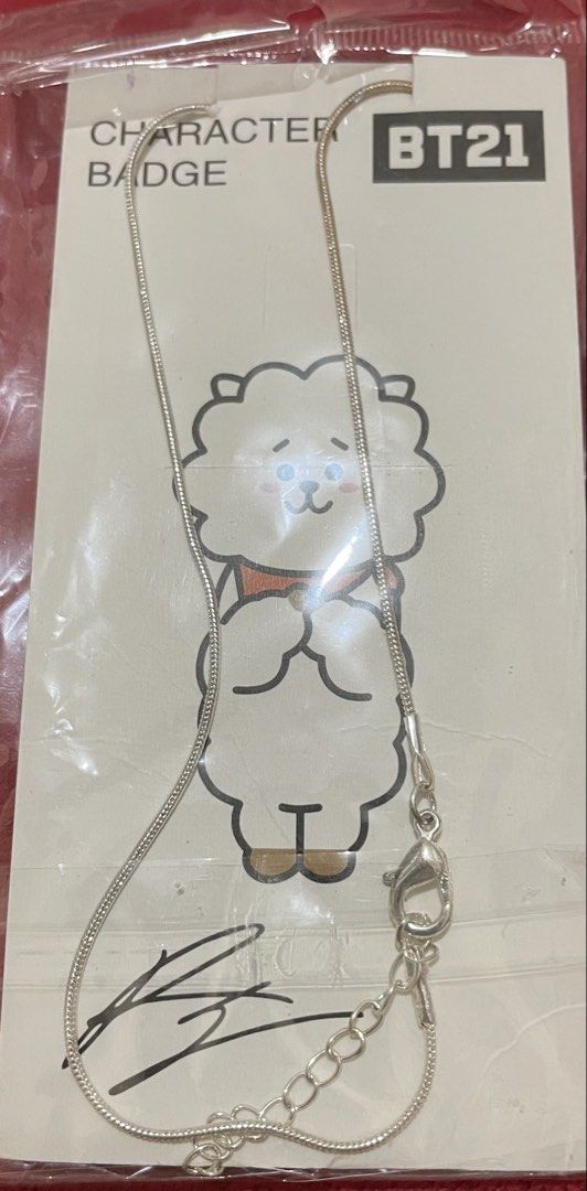 BT21 Character Badge Necklace - RJ (Category: Necklaces) located in Quezon City. Submitted by stuffsrus (Listing ID 1440594479, Image 2). Description: Cute BT21 RJ character necklace. Comes on a silver snake chain. Still in original packaging. Great for any BTS fan! Add this adorable accessory to your collection..