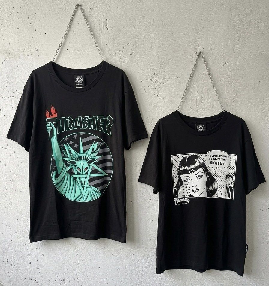 BUNDLE Thrasher Tees (Category: Tshirts & Polo Shirts ) located in Manila. Submitted by got_loots (Listing ID 1440691615, Image 1). Description: WTS❗️❗️❗️ BUNDLE Authentic Thrasher 666 Liberty Goat T-Shirt VNDS Medium on Tag Dimes:18.5x26 WTS❗️❗️❗️ Thrasher “Why Can’t My Boyfriend Skate?” VNDS Dimes:18x25 ₱1,500 Only.