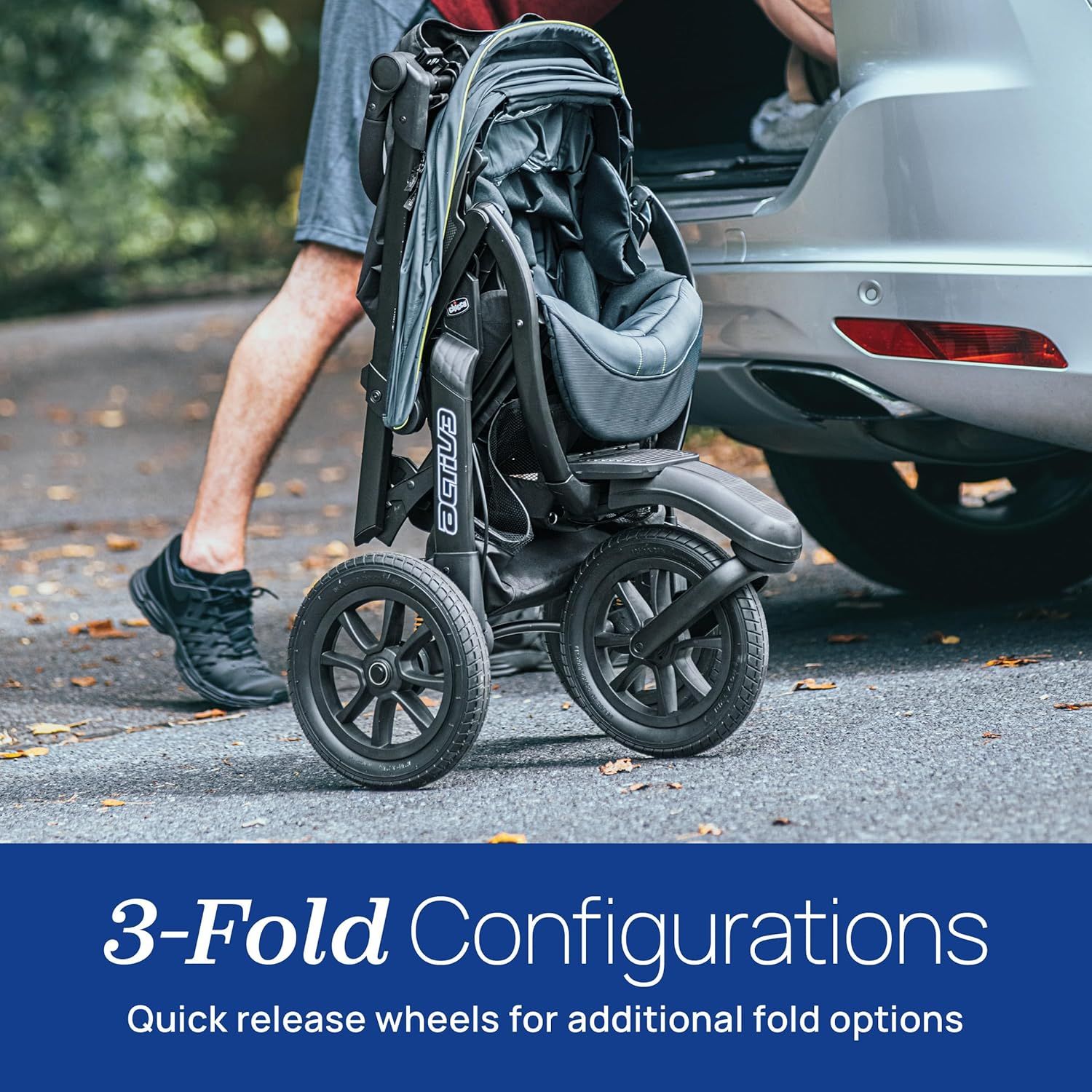 Chicco Activ3 Jogging Stroller - Eclipse | Grey - [Eclipse] [] (Category: Other Babies Going Out Needs) located in Singapore. Submitted by dealshark.com (Listing ID 1440747183, Image 8). Description: Multi-position reclining seat with full-coverage, UPF-rated extendable canopy with two peek-a-boo windows and reflective detail. Detachable padded arm bar for easy in and out as child grows. Secure, click-in attachment for all Chicco infant car seats