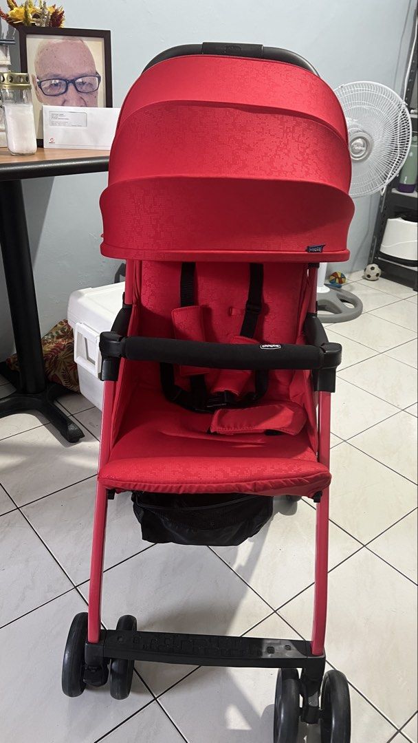 Chicco Stroller Red (bought Feb2026) (Category: Strollers) located in Quezon City. Submitted by storm1273 (Listing ID 1440587936, Image 2). Description: - Chicco red stroller - Secure 5-point harness - Convenient storage basket underneath - Protective canopy for shade - Easy to maneuver with swivel wheels - Compact folding for storage - Ideal for everyday outings.