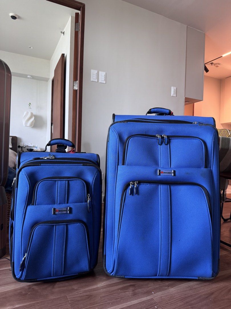 Delsey Luggage set (Category: Luggage) located in Manila. Submitted by camillegan (Listing ID 1440624381, Image 1). Description: - soft case Delsey luggage set - small luggage fits most cabins - large luggage great for longer trips - visible signs of wear but sturdy and still durable RFS: decluttering.