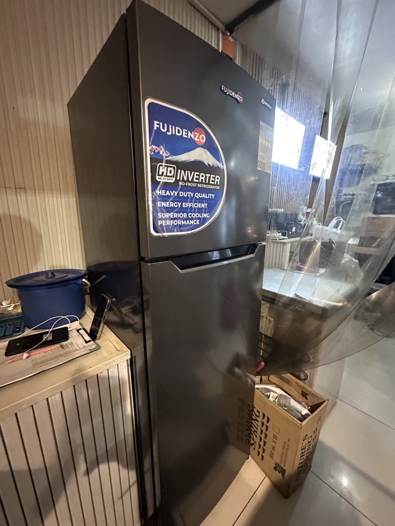 Fujidenzo HD Inverter Refrigerator (Category: Refrigerators and Freezers) located in Manila. Submitted by leekeannna (Listing ID 1440751923, Image 2). Description: - Dark grey Fujidenzo refrigerator - HD Inverter technology for energy efficiency - Superior cooling and heavy-duty quality - Two doors with top freezer - Ideal for keeping food fresh.