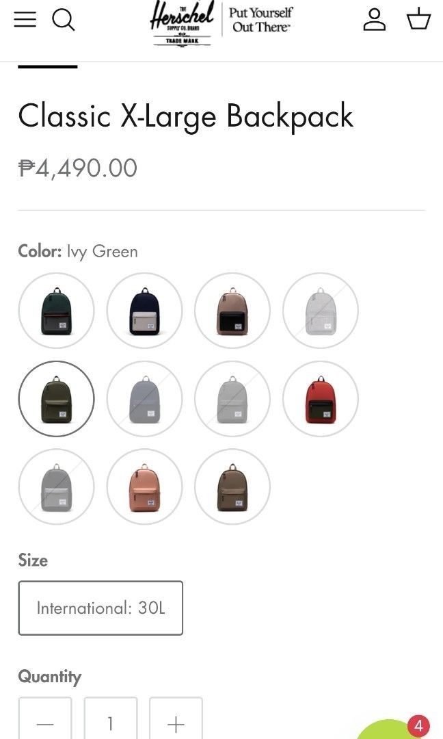 Herschel ivy green classic backpack (xl) (Category: Backpacks) located in Manila. Submitted by biaman (Listing ID 1440739653, Image 3). Description: - Original price from Herschel website is 4,490 discounted to 2,500 only - Guaranteed original and brand new with seal and tags (please see picture) - Delivery thru Grab or Lalamove - Pick up at Binondo, Malate or Cavite - Meet up.