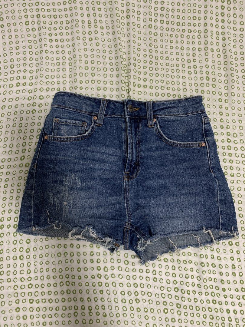 FREE SF I High Rise Denim Shorts (Category: Shorts) located in Iligan City. Submitted by prelovedbyspg (Listing ID 1440681663, Image 1). Description: - Brand: Wild Fable (US BRAND) - Features: Frayed hem, distressed front details - Closure: Button and zip - stretchable (can fit 26-28 waist).